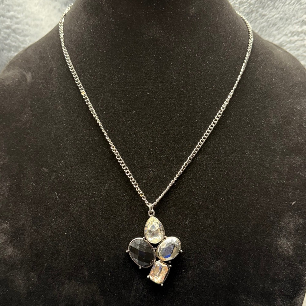 Claire's Silver Tone Multi Gemstone Cluster Pendant Necklace 20 in